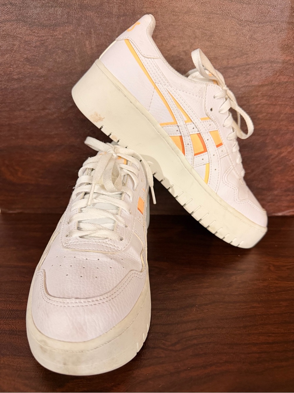 Asics Women's Cream Sneakers with Peach Accents Size 9.5